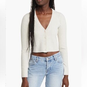 BP crop rib cardigan x small cream